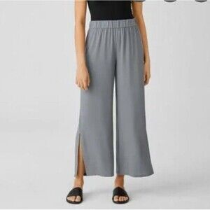 Eileen Fisher 2X Silk Georgette Crepe Elastic Waist Wide Leg Pull-On Ankle Pants
